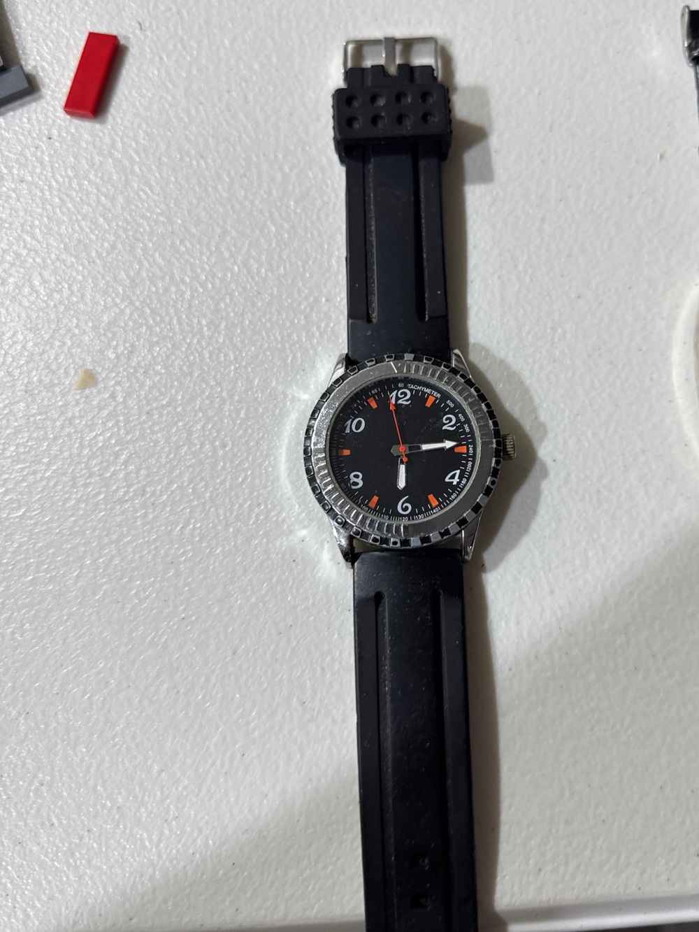 Classic Black Silicone Strap Watch with Orange Accents
